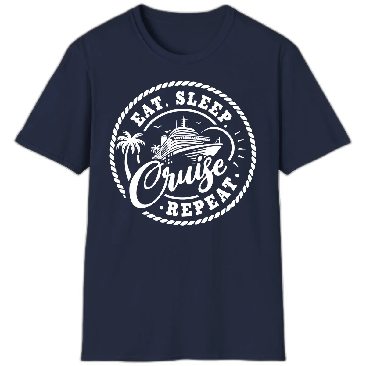 Eat Sleep Cruise Repeat Stamp T-Shirt in Navy