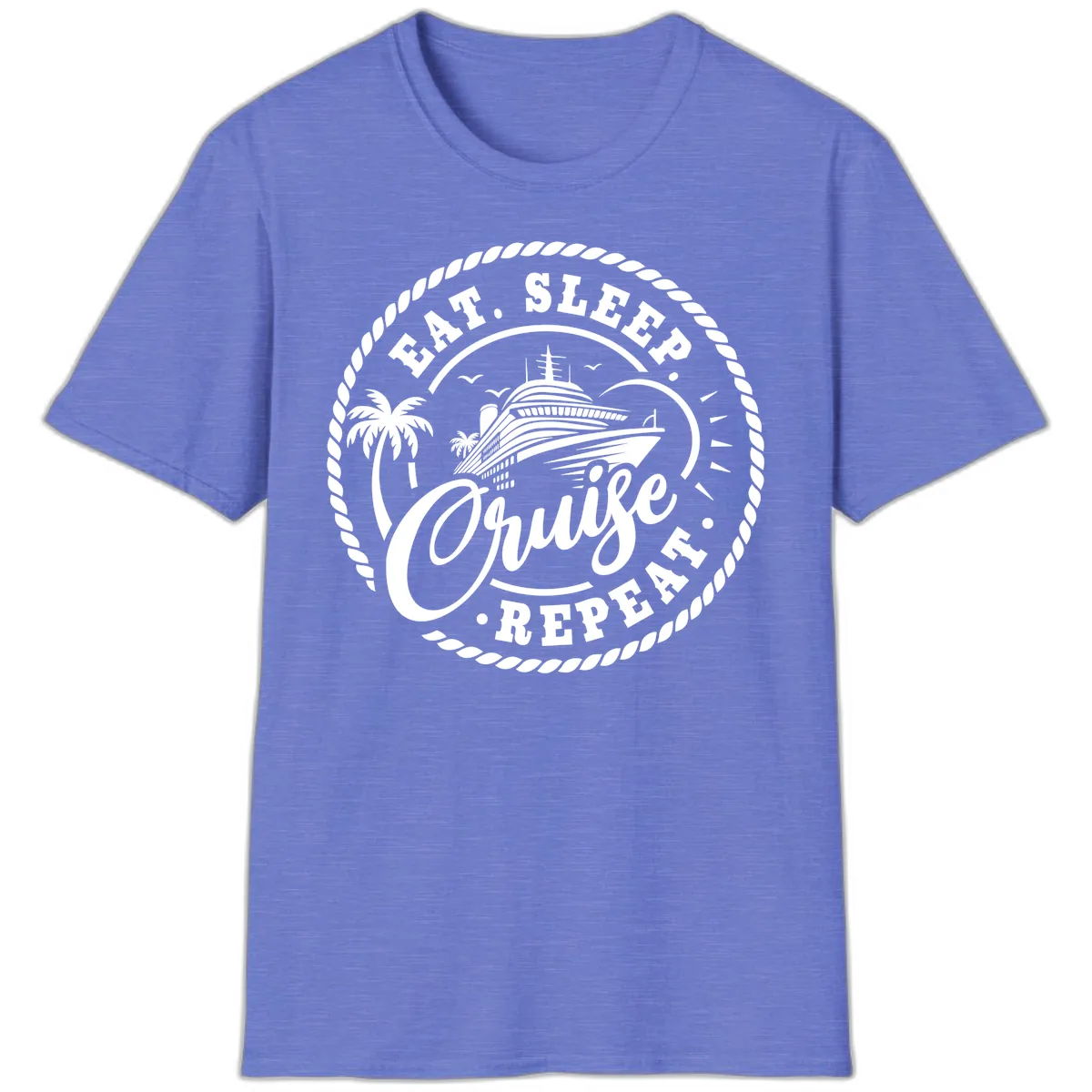Eat Sleep Cruise Repeat Stamp T-Shirt in Heather Royal
