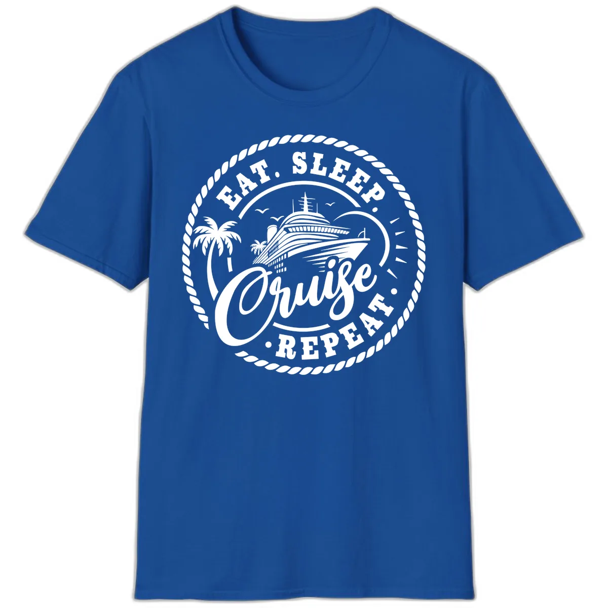 Eat Sleep Cruise Repeat Stamp T-Shirt in Royal