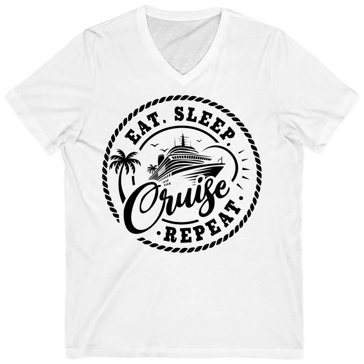 Eat Sleep Cruise Repeat Stamp V-Neck in White