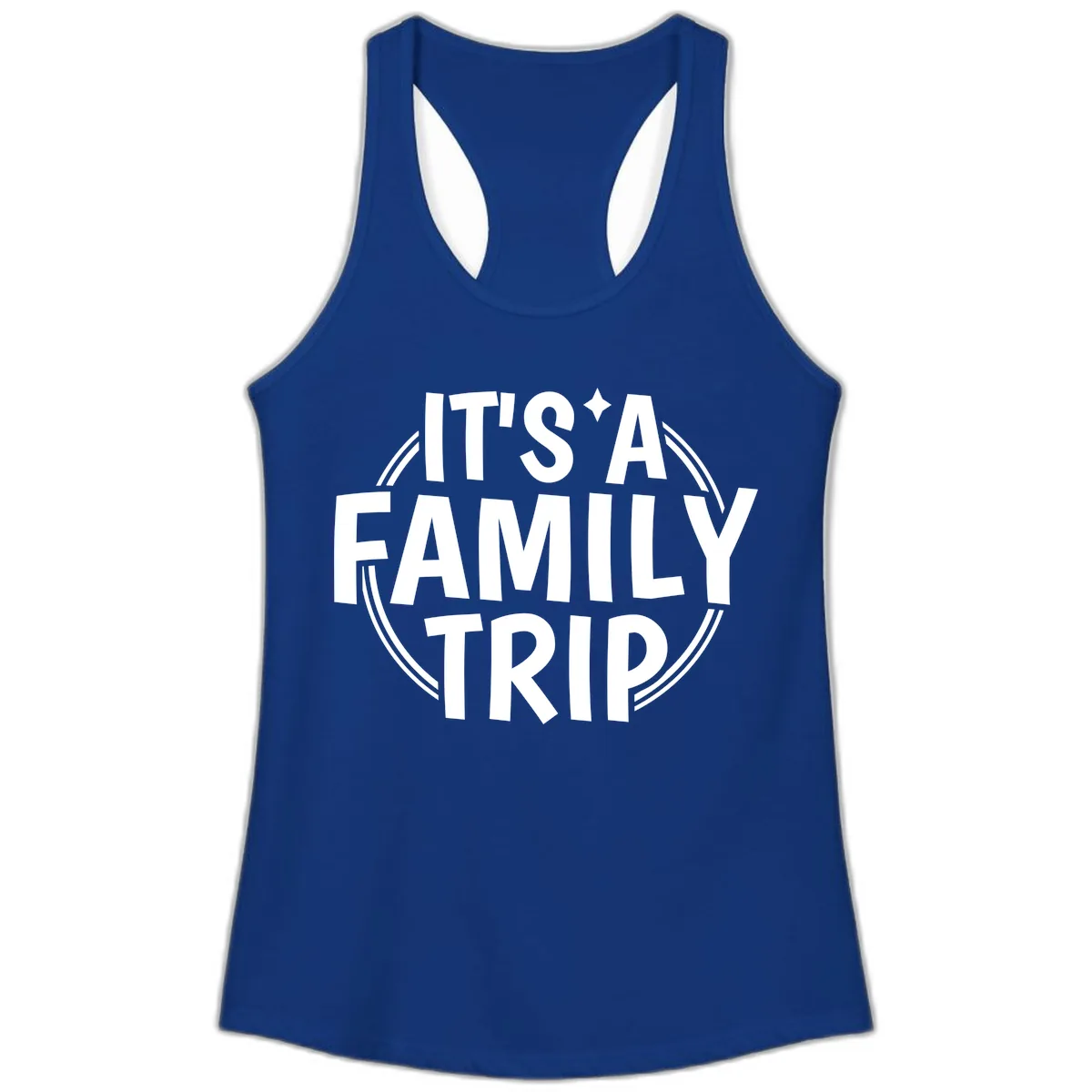 It's A Family Trip Announcement Ladies Tank in Solid Royal