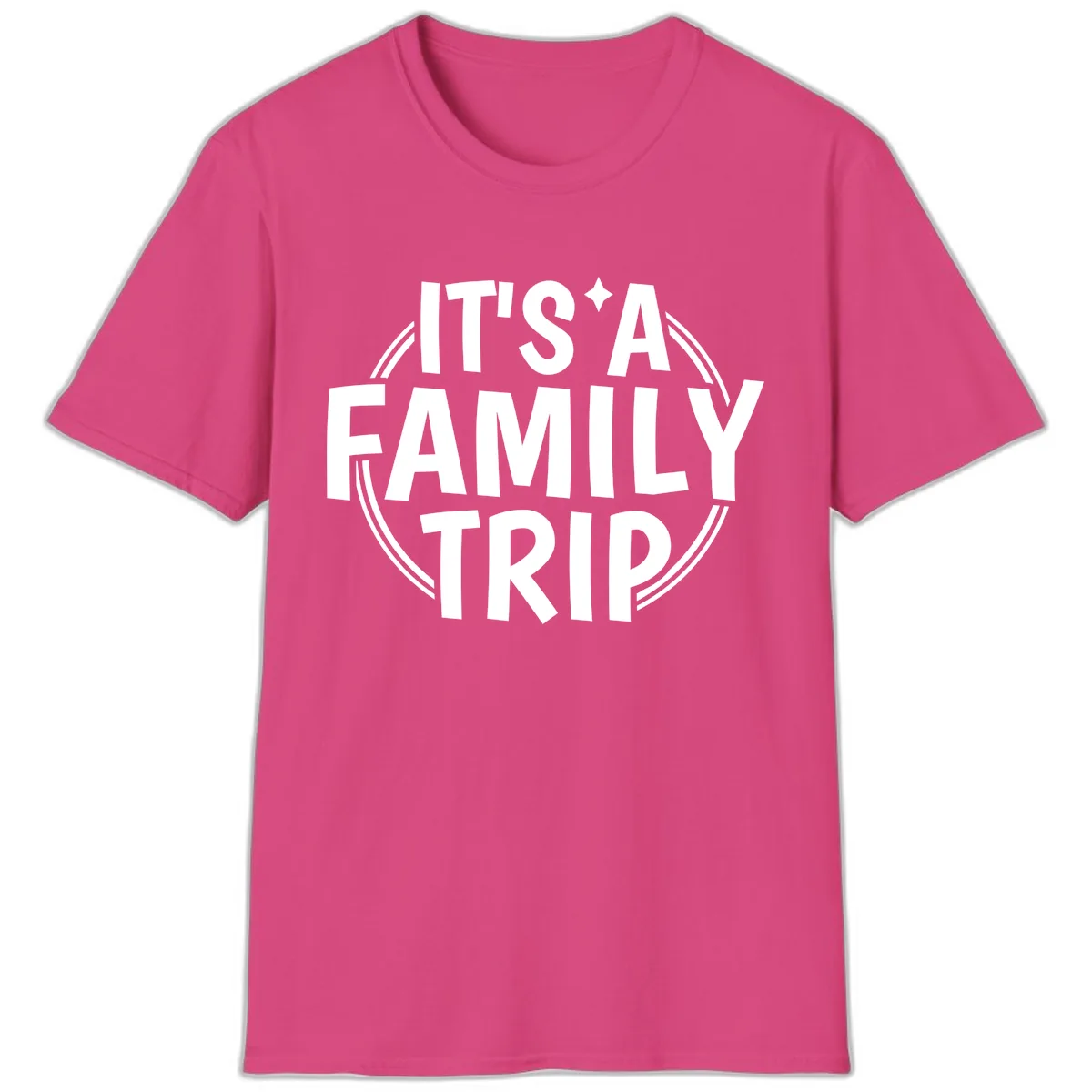 It's A Family Trip Announcement T-Shirt in Heliconia