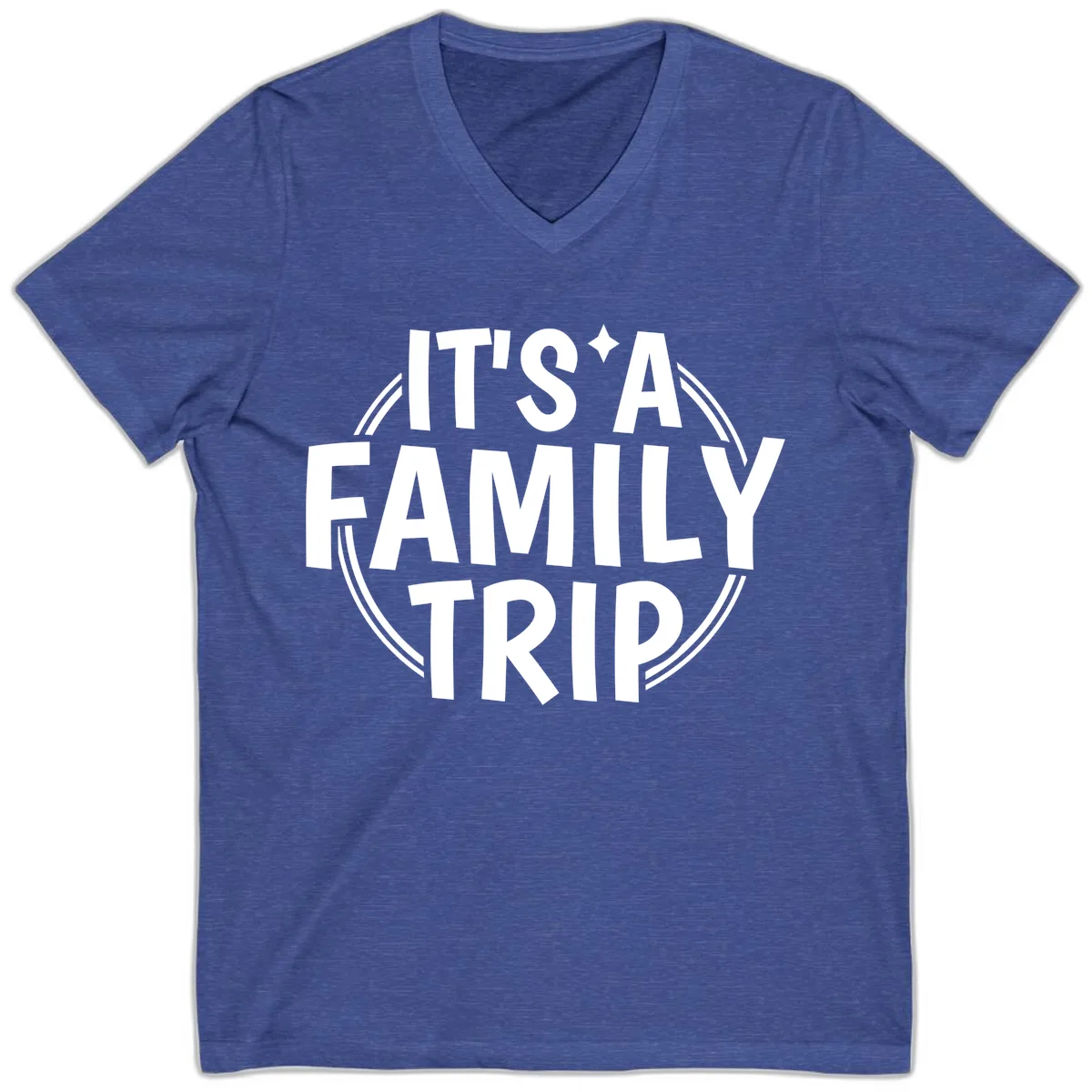 It's A Family Trip Announcement V-Neck in Heather True Royal