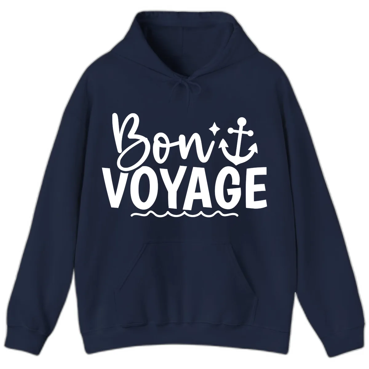 Bon Voyage Anchor And Waves Hoodie in Navy
