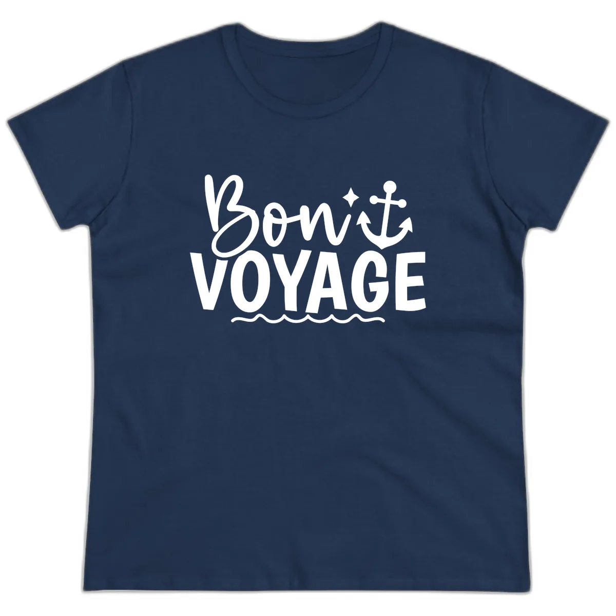 Bon Voyage Anchor And Waves Ladies Tee in Navy
