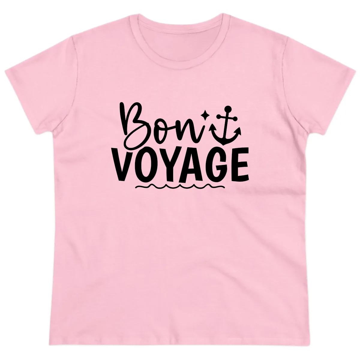 Bon Voyage Anchor And Waves Ladies Tee in Light Pink