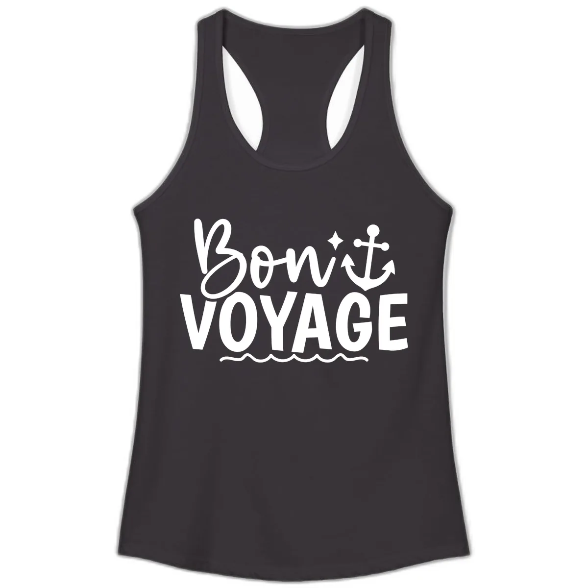 Bon Voyage Anchor And Waves Ladies Tank in Black