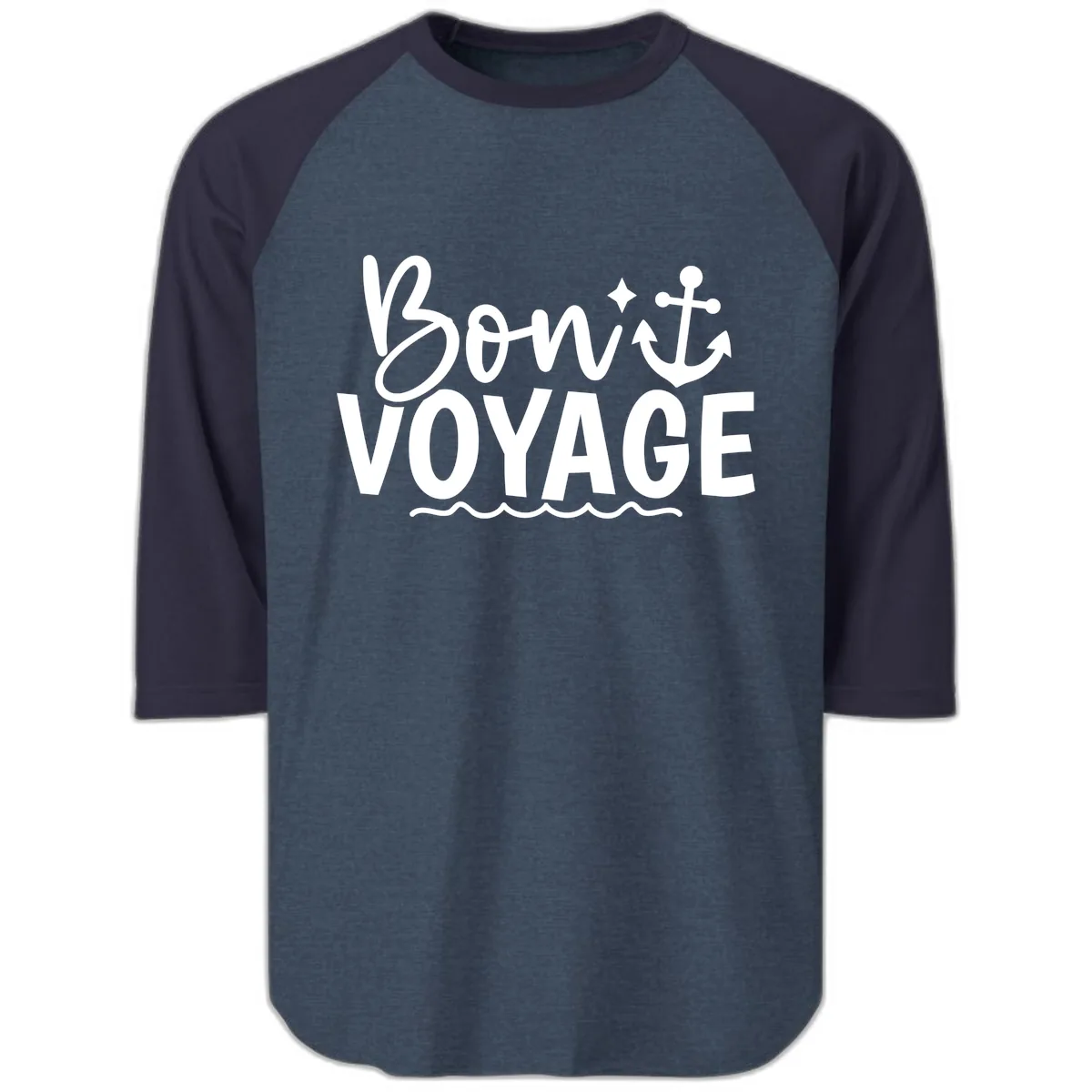 Bon Voyage Anchor And Waves Raglan 3/4 in Heather Denim Navy