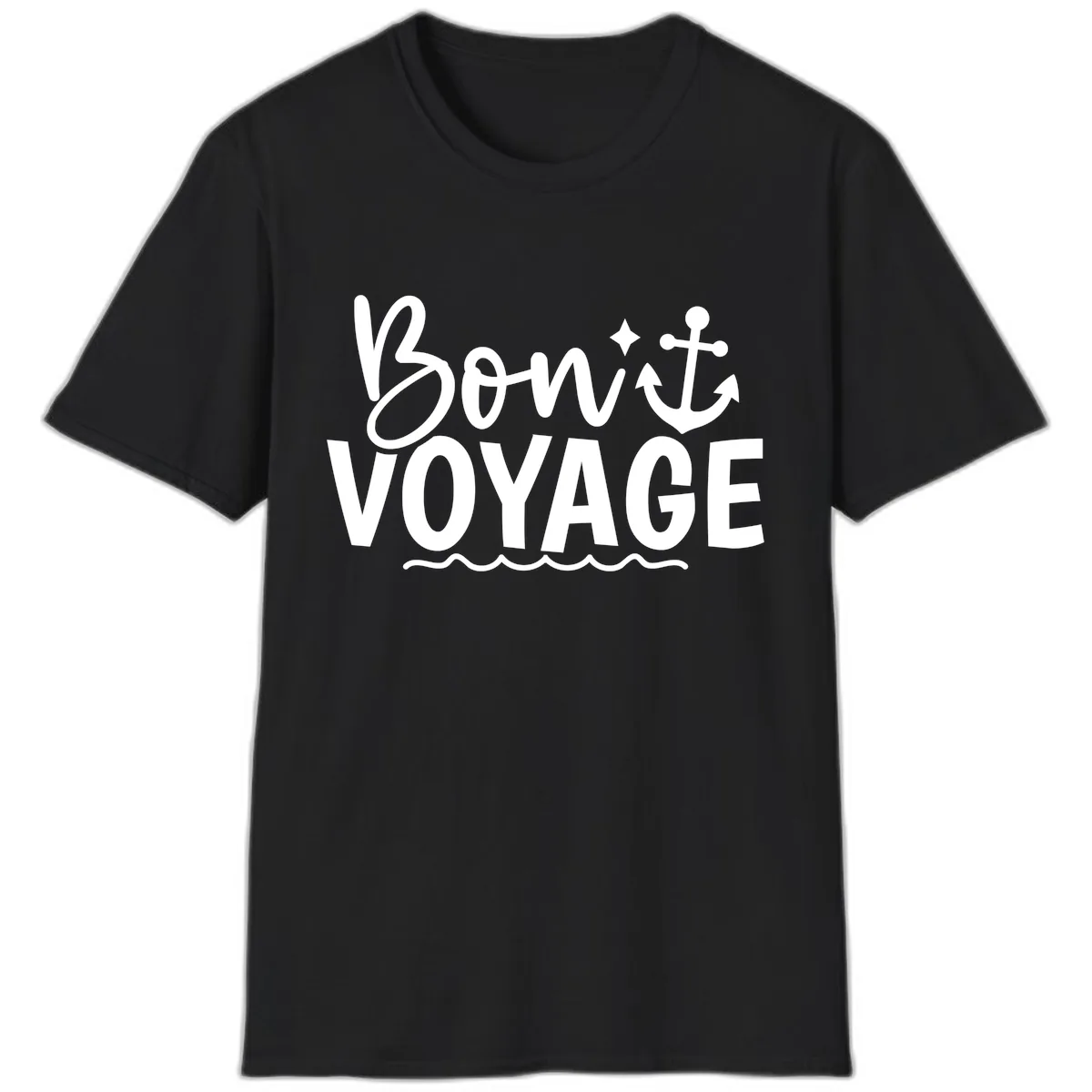 Bon Voyage Anchor And Waves T-Shirt in Black