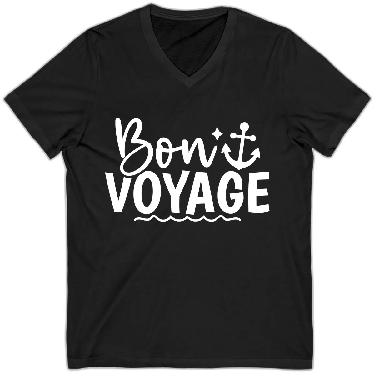 Bon Voyage Anchor And Waves V-Neck in Black