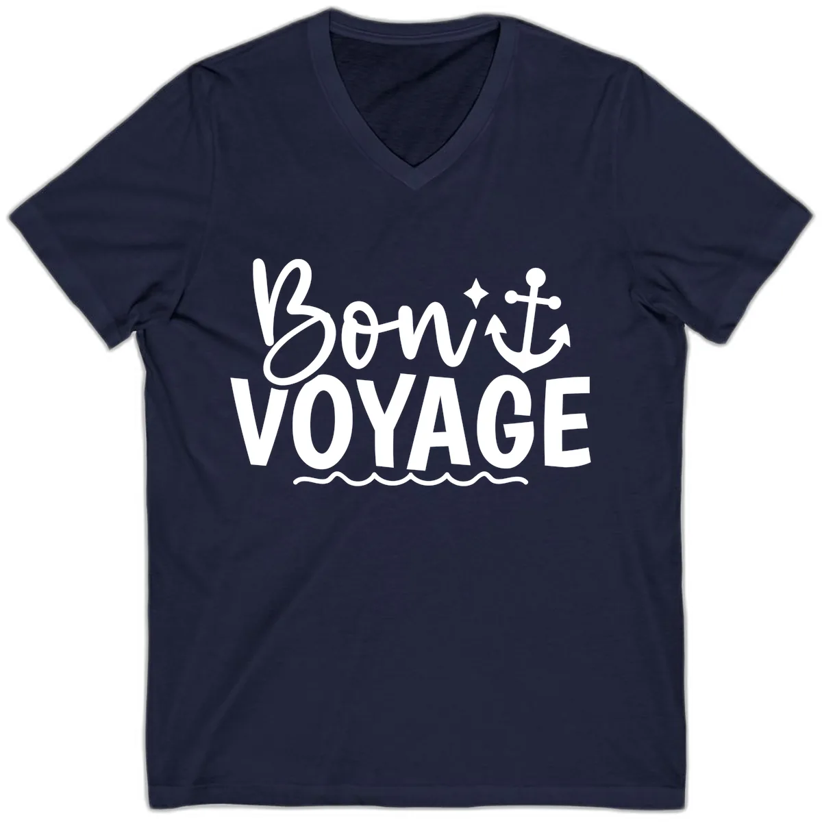 Bon Voyage Anchor And Waves V-Neck in Navy