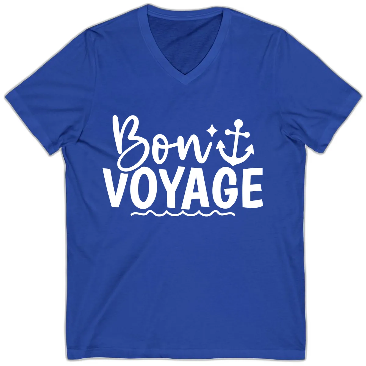 Bon Voyage Anchor And Waves V-Neck in True Royal