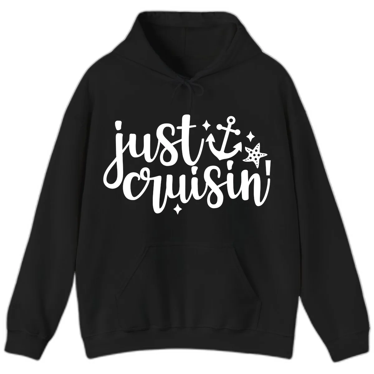 Just Cruisin' Anchor and Starfish Design Hoodie in Black
