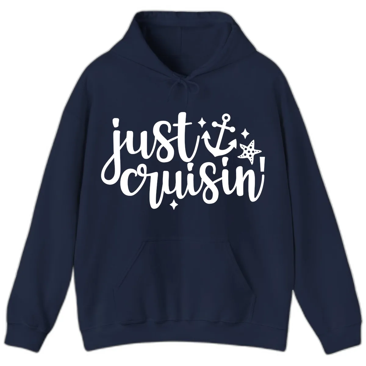 Just Cruisin' Anchor and Starfish Design Hoodie in Navy