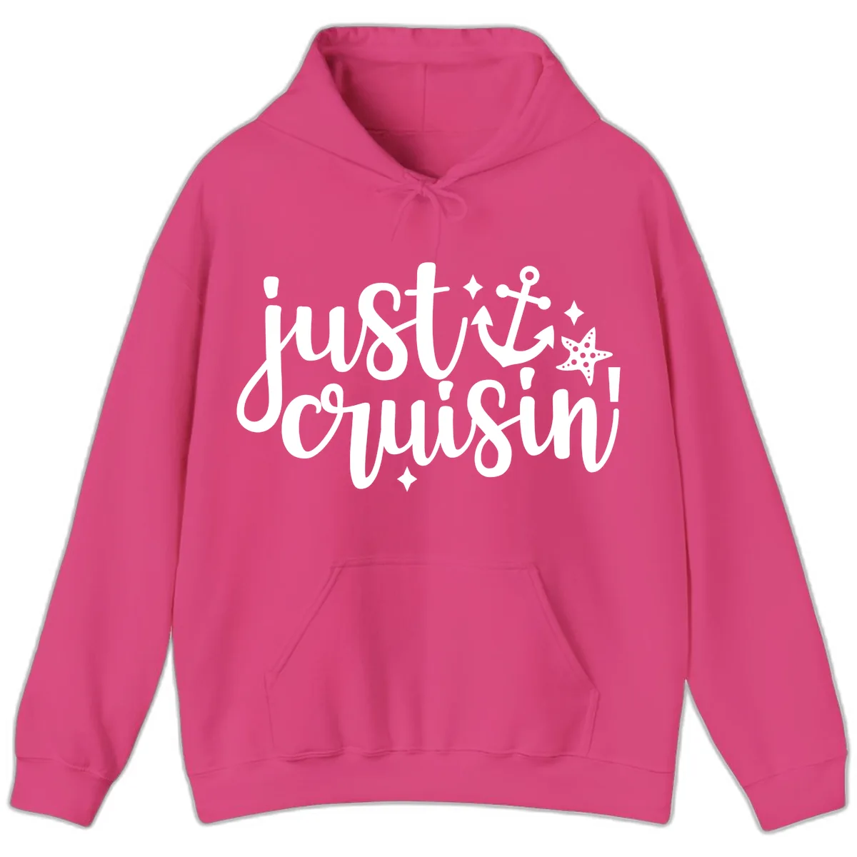 Just Cruisin' Anchor and Starfish Design Hoodie in Heliconia