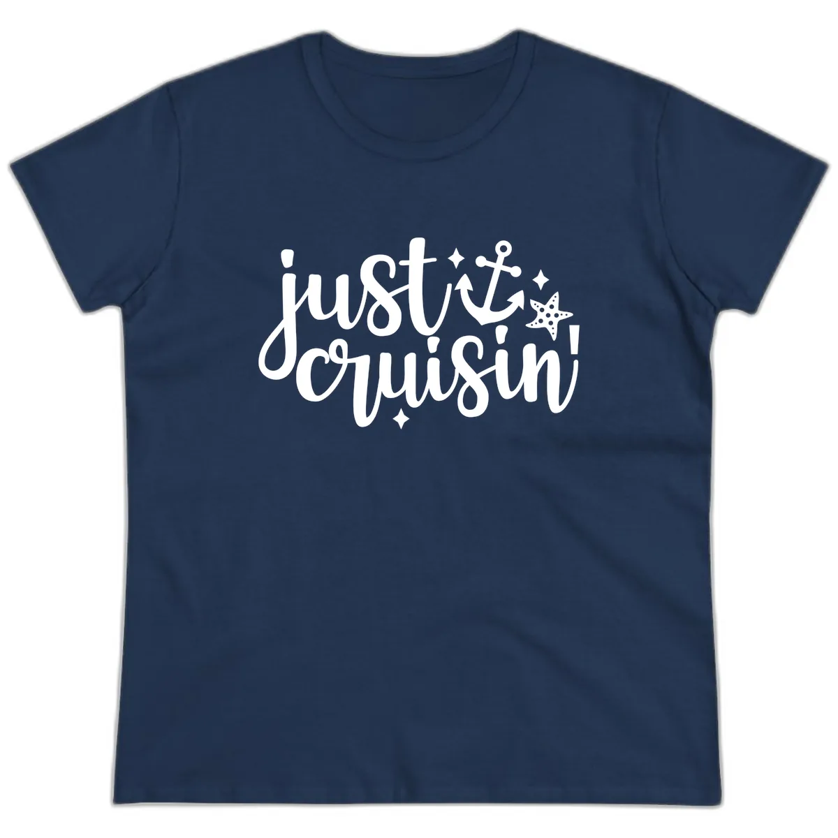 Just Cruisin' Anchor and Starfish Design Ladies Tee in Navy