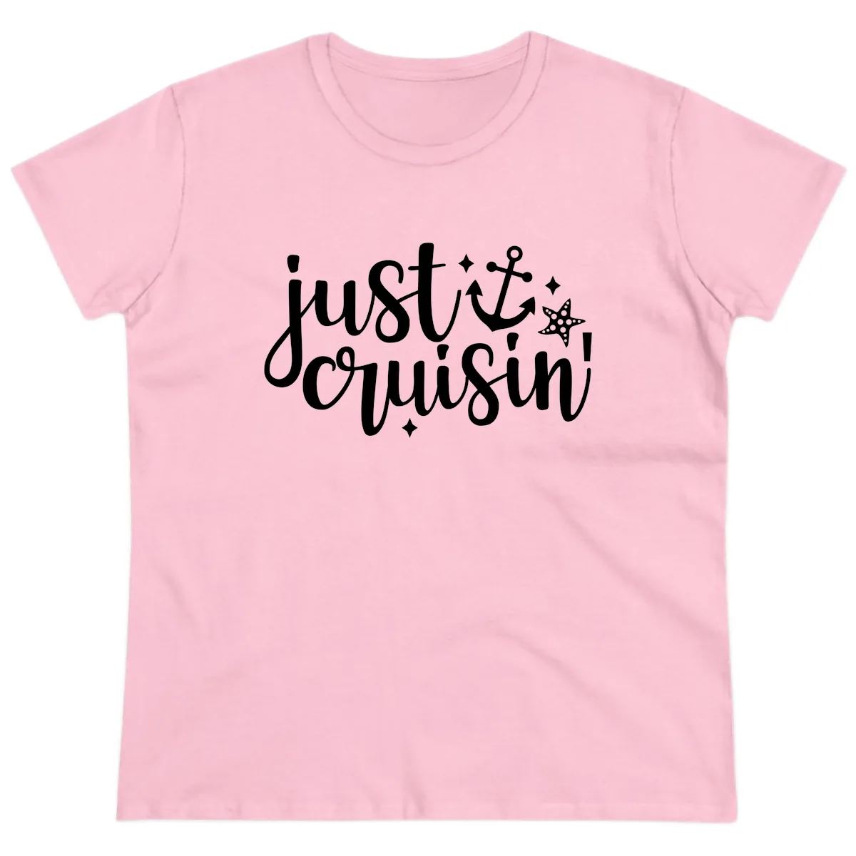 Just Cruisin' Anchor and Starfish Design Ladies Tee in Light Pink