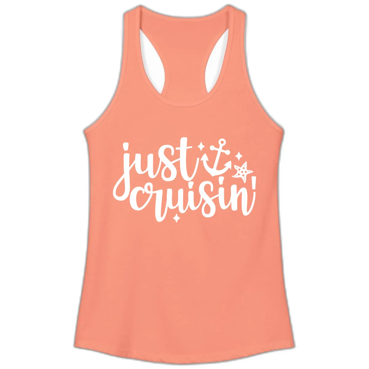 Just Cruisin' Anchor and Starfish Design Ladies Tank in Solid Light Orange