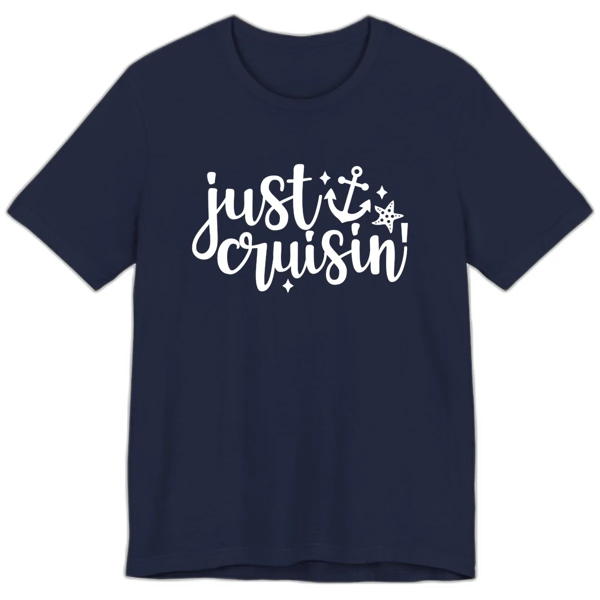 Just Cruisin' Anchor and Starfish Design Premium T-Shirt in Navy