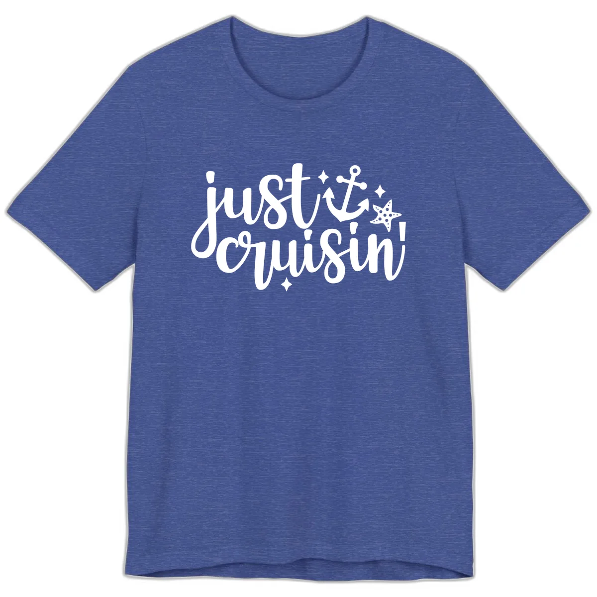 Just Cruisin' Anchor and Starfish Design Premium T-Shirt in Heather True Royal