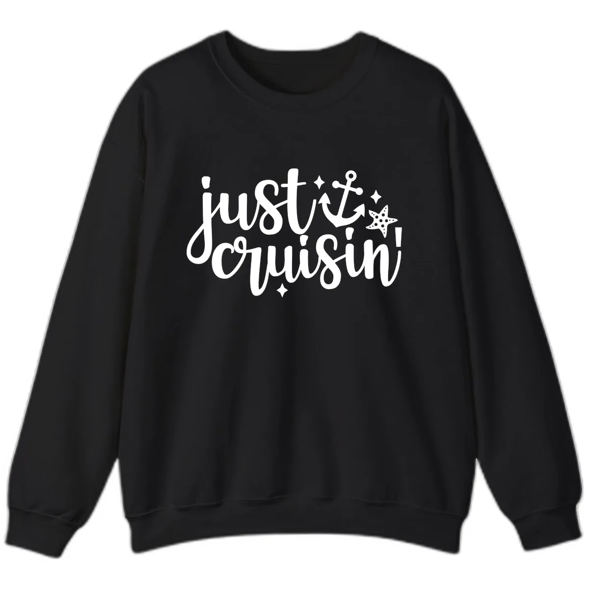 Just Cruisin' Anchor and Starfish Design Sweatshirt in Black