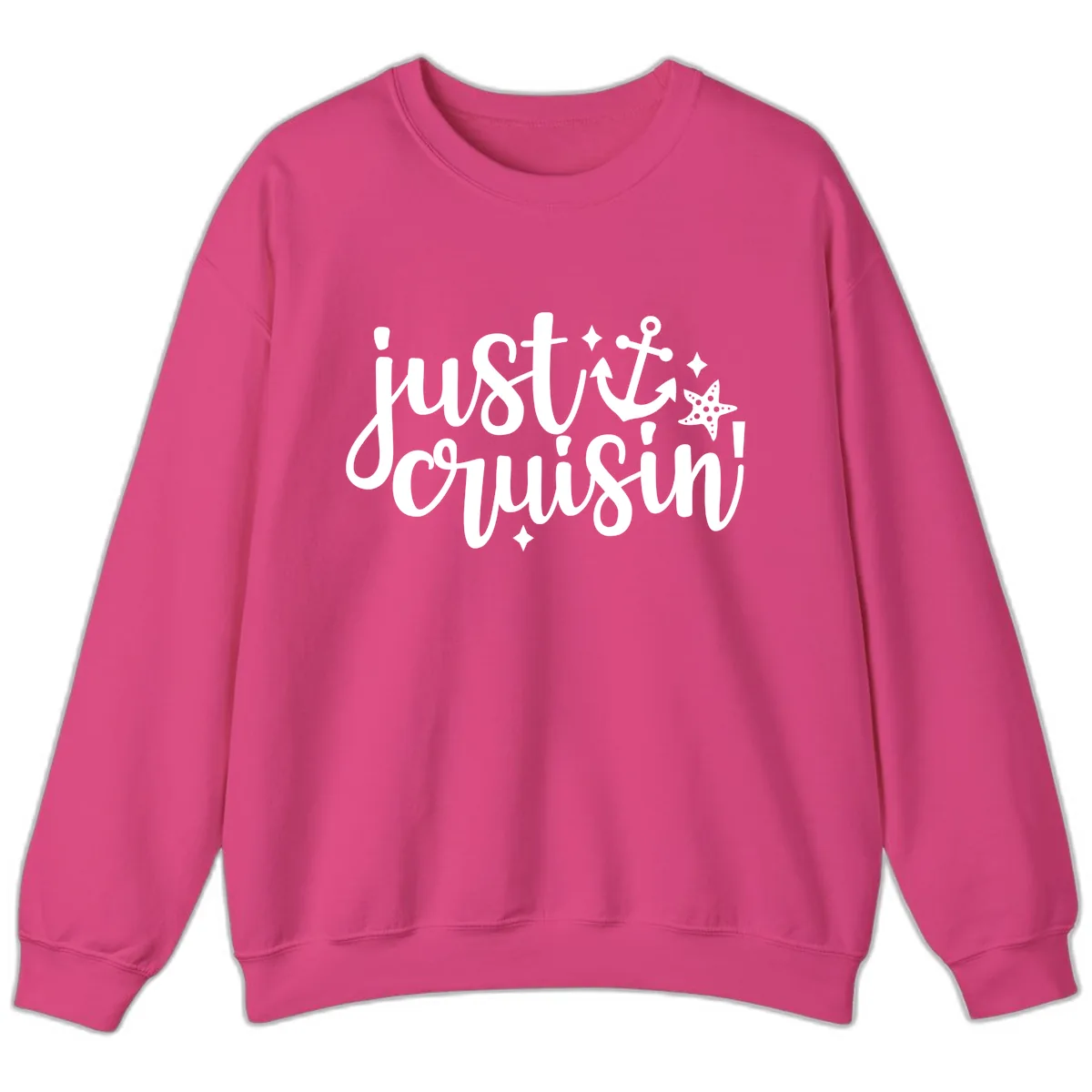 Just Cruisin' Anchor and Starfish Design Sweatshirt in Heliconia
