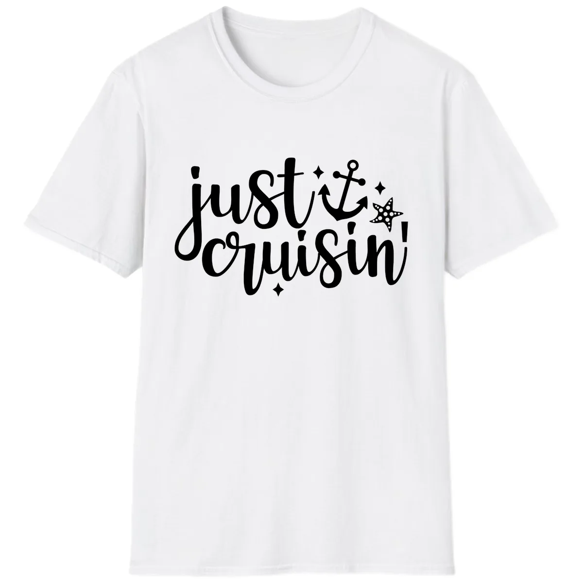 Just Cruisin' Anchor and Starfish Design T-Shirt in White
