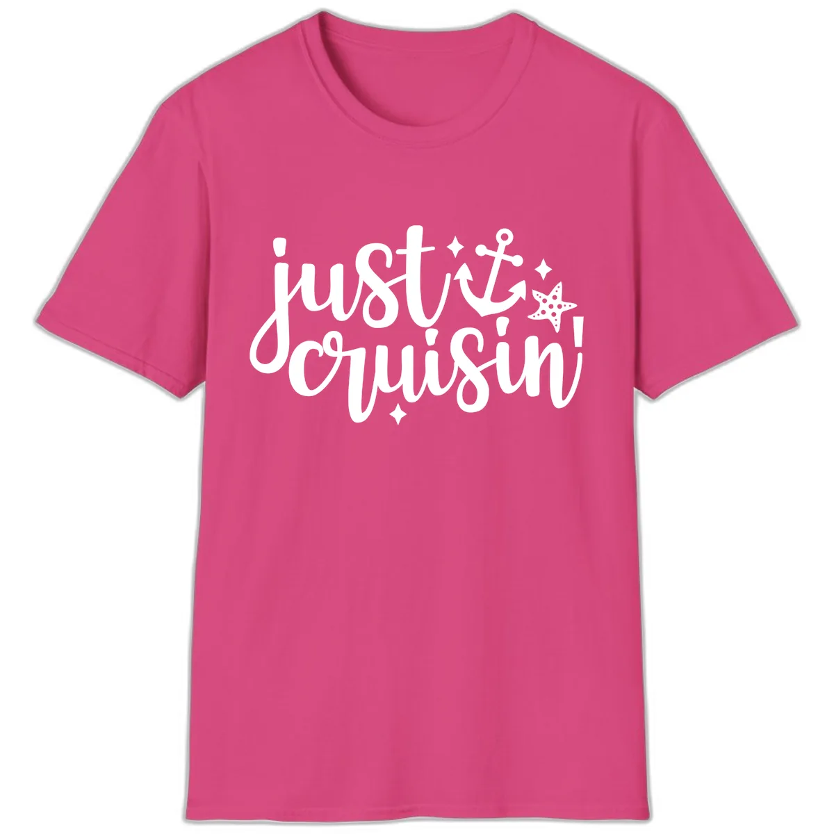 Just Cruisin' Anchor and Starfish Design T-Shirt in Heliconia