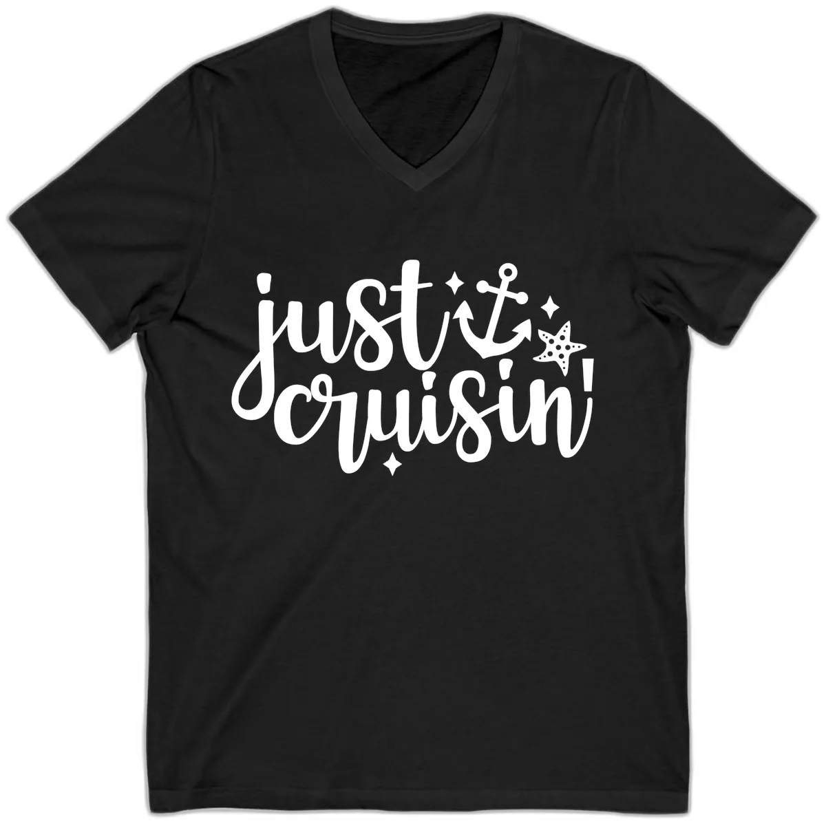 Just Cruisin' Anchor and Starfish Design V-Neck in Black