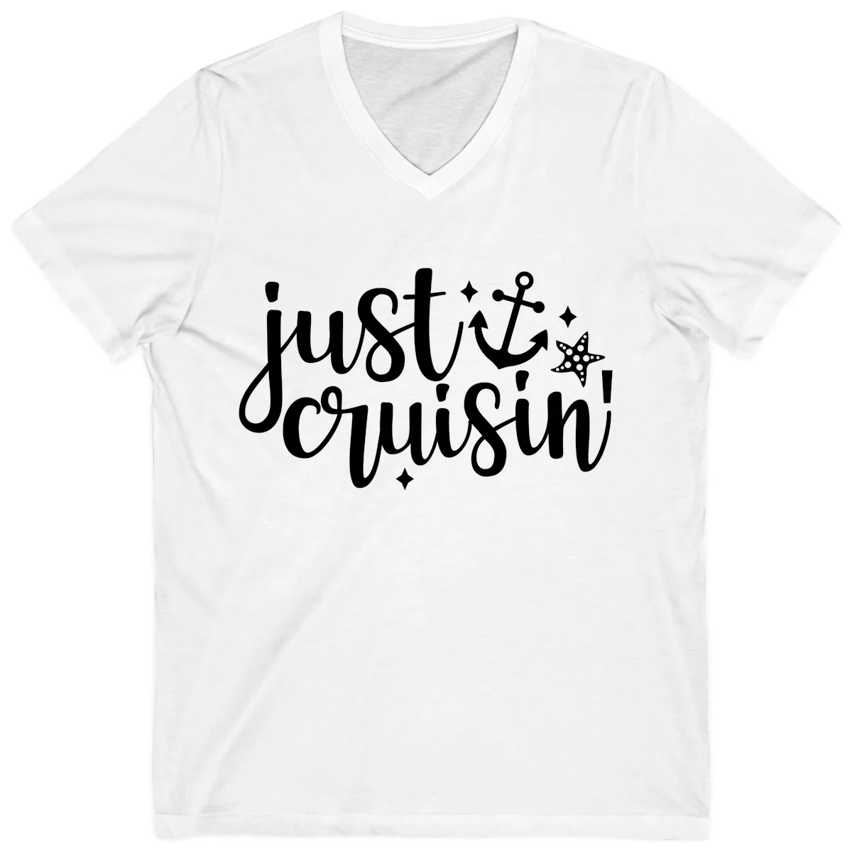 Just Cruisin' Anchor and Starfish Design V-Neck in White