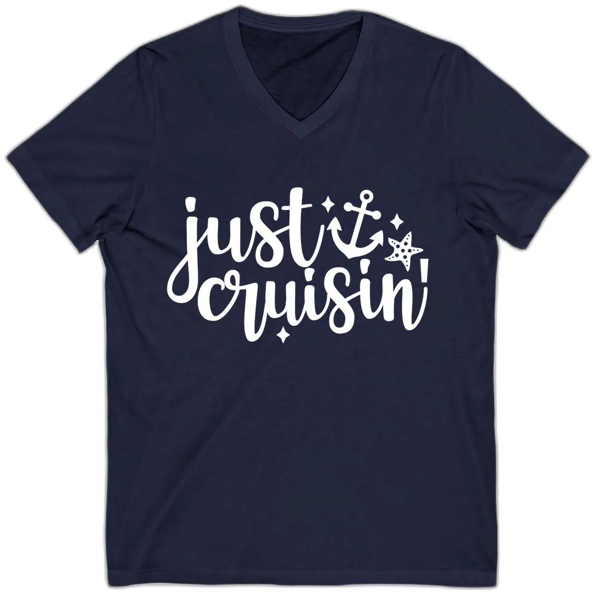 Just Cruisin' Anchor and Starfish Design V-Neck in Navy