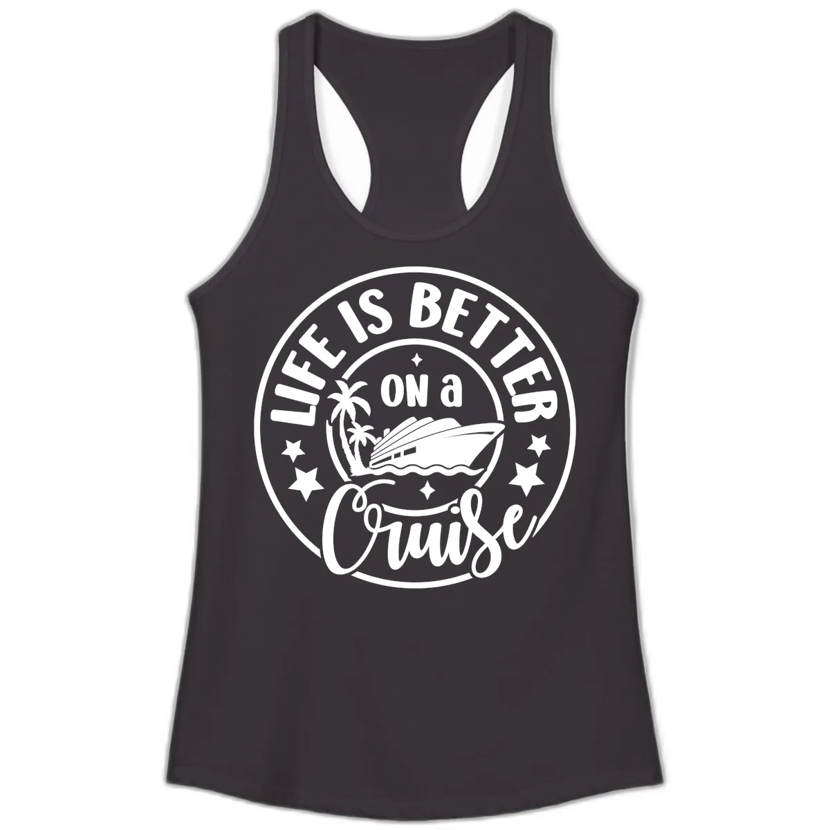 Life Is Better On A Cruise Badge Ladies Tank in Black