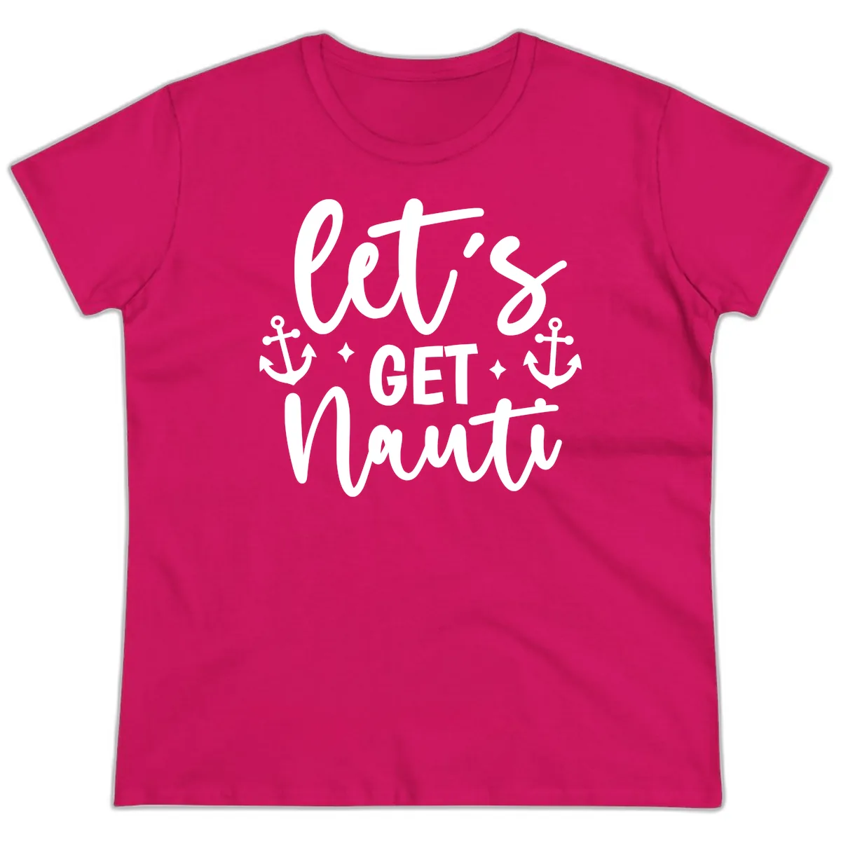 Let's Get Nauti Cruise Design Ladies Tee in Heliconia