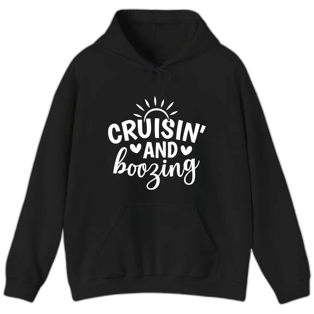Cruisin And Boozing Sun Design Hoodie in Black