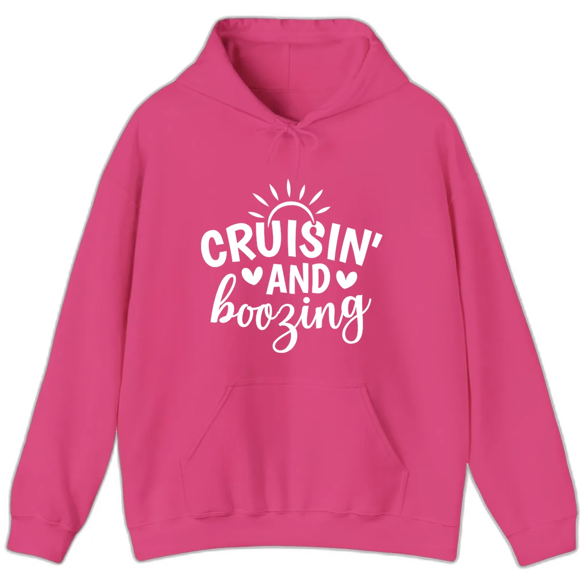 Cruisin And Boozing Sun Design Hoodie in Heliconia