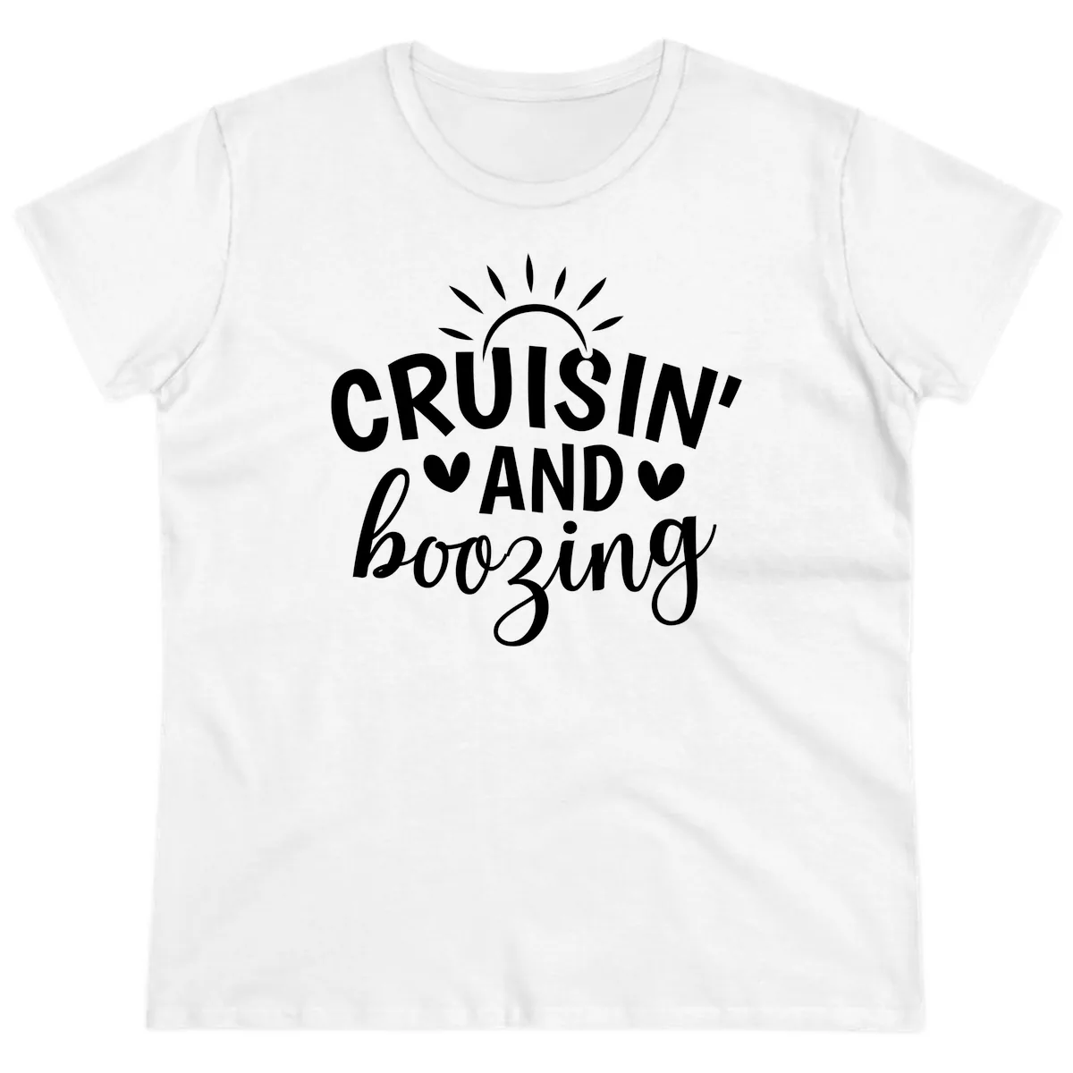 Cruisin And Boozing Sun Design Ladies Tee in White