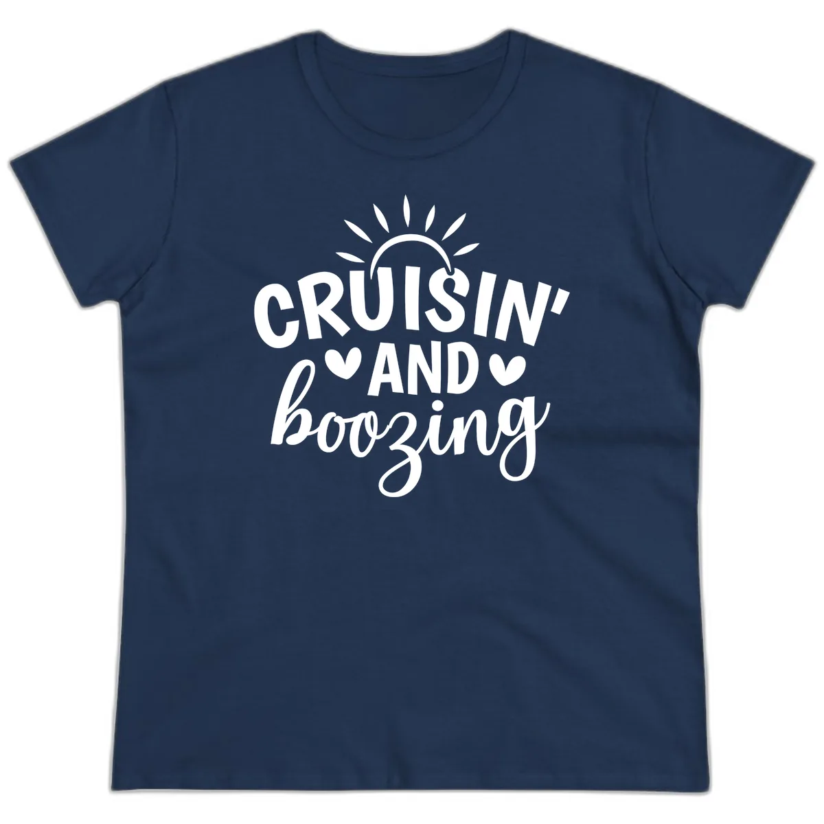 Cruisin And Boozing Sun Design Ladies Tee in Navy