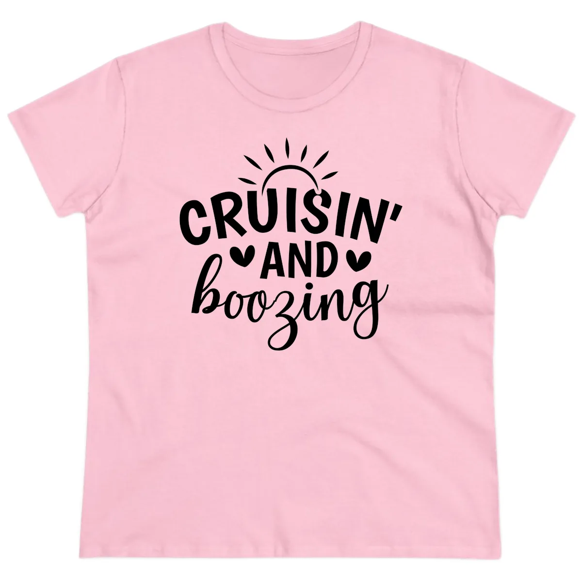 Cruisin And Boozing Sun Design Ladies Tee in Light Pink