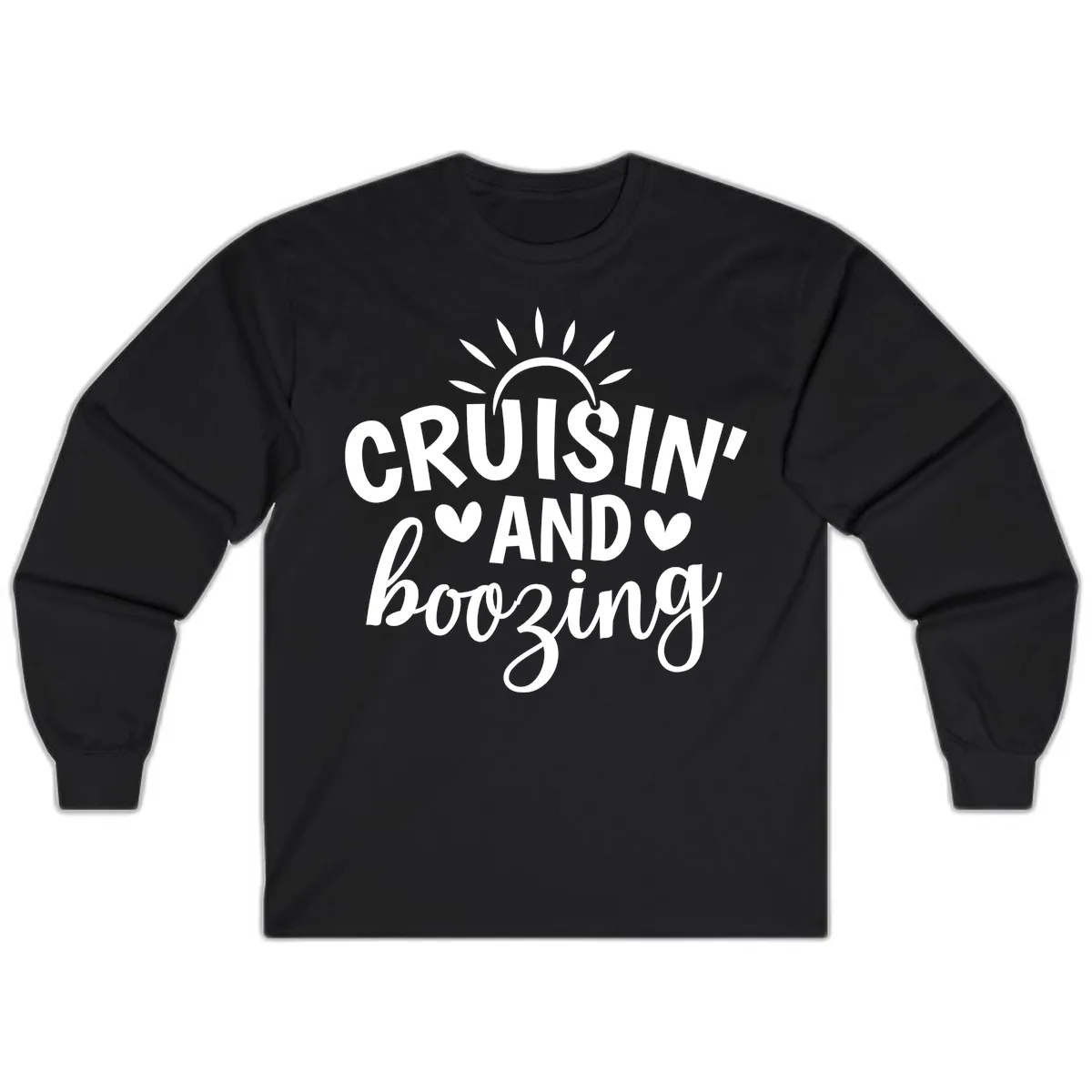 Cruisin And Boozing Sun Design Long Sleeve in Black