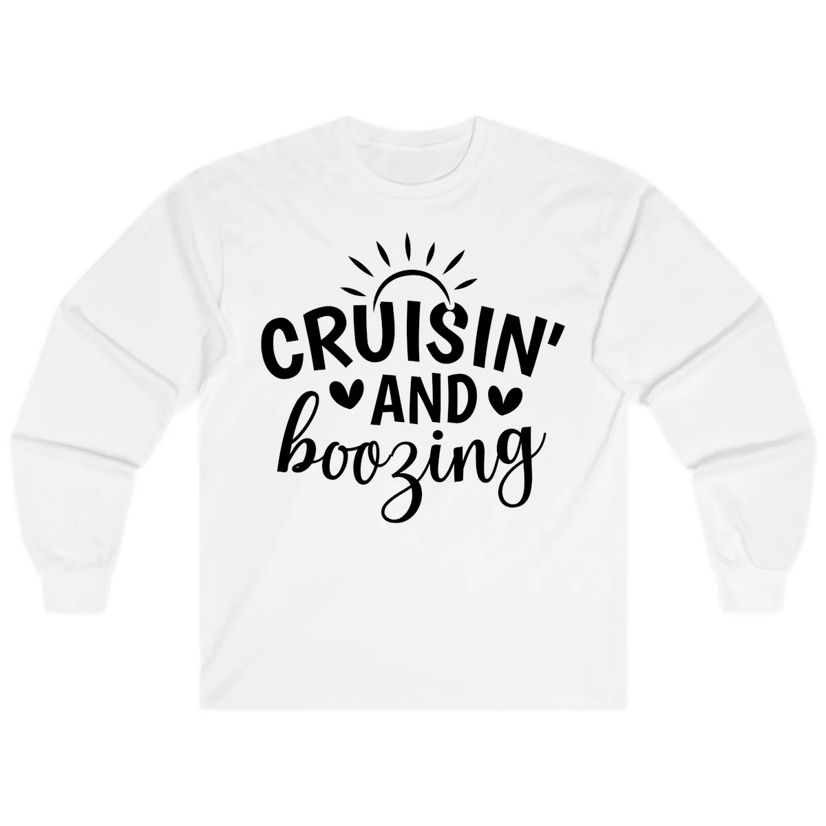 Cruisin And Boozing Sun Design Long Sleeve in White