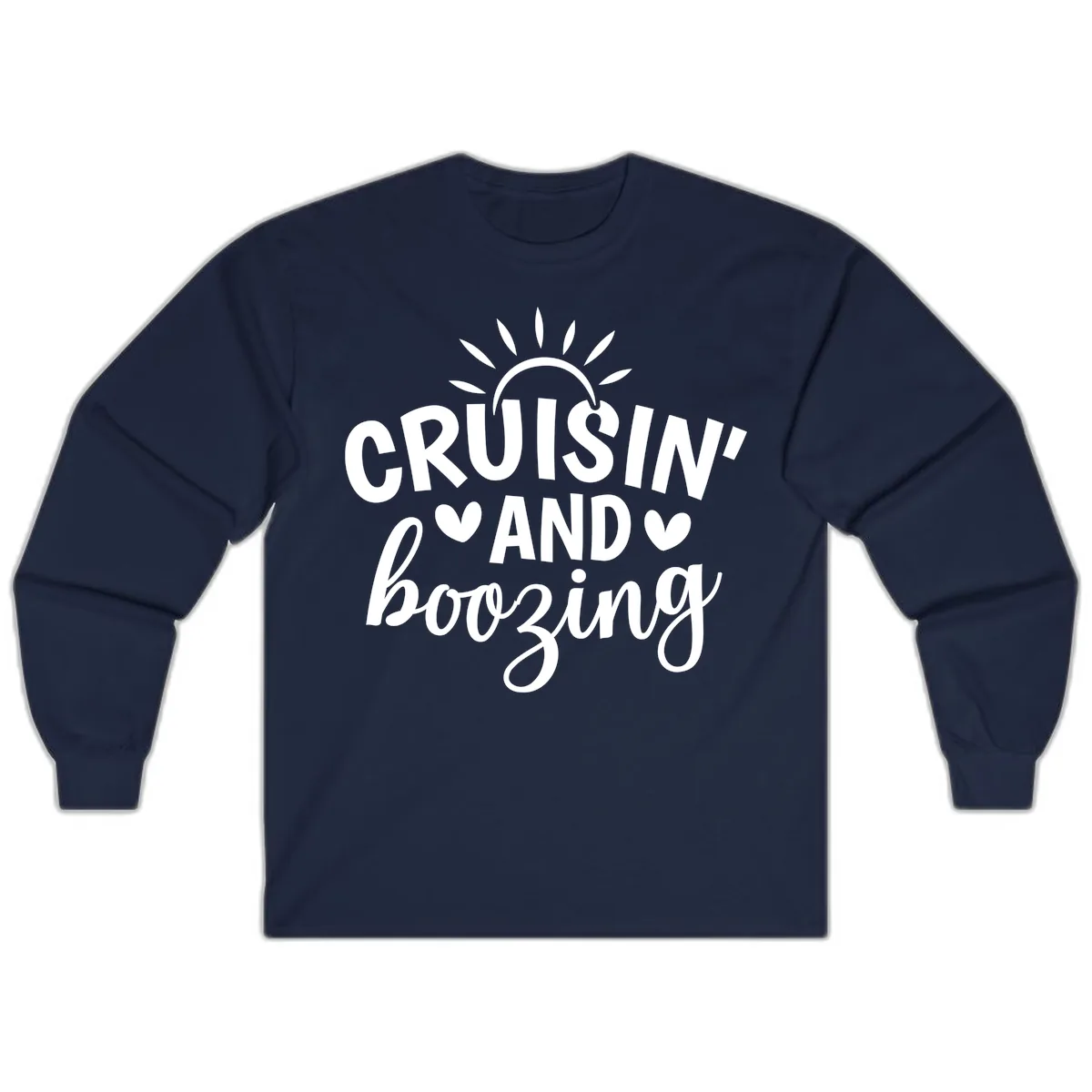 Cruisin And Boozing Sun Design Long Sleeve in Navy