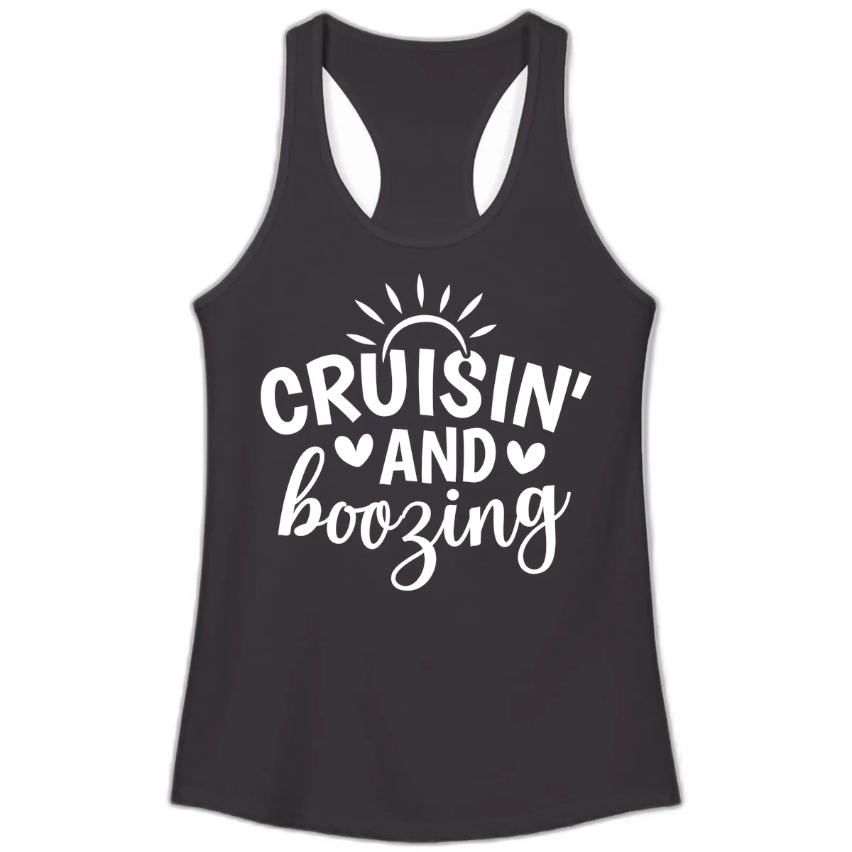 Cruisin And Boozing Sun Design Ladies Tank in Black