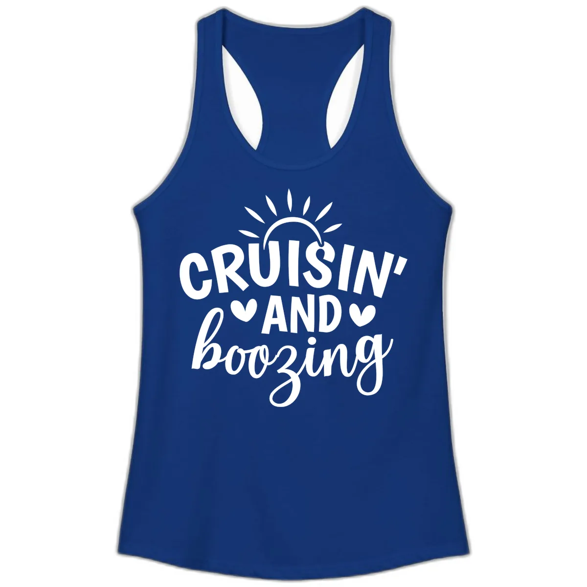 Cruisin And Boozing Sun Design Ladies Tank in Solid Royal