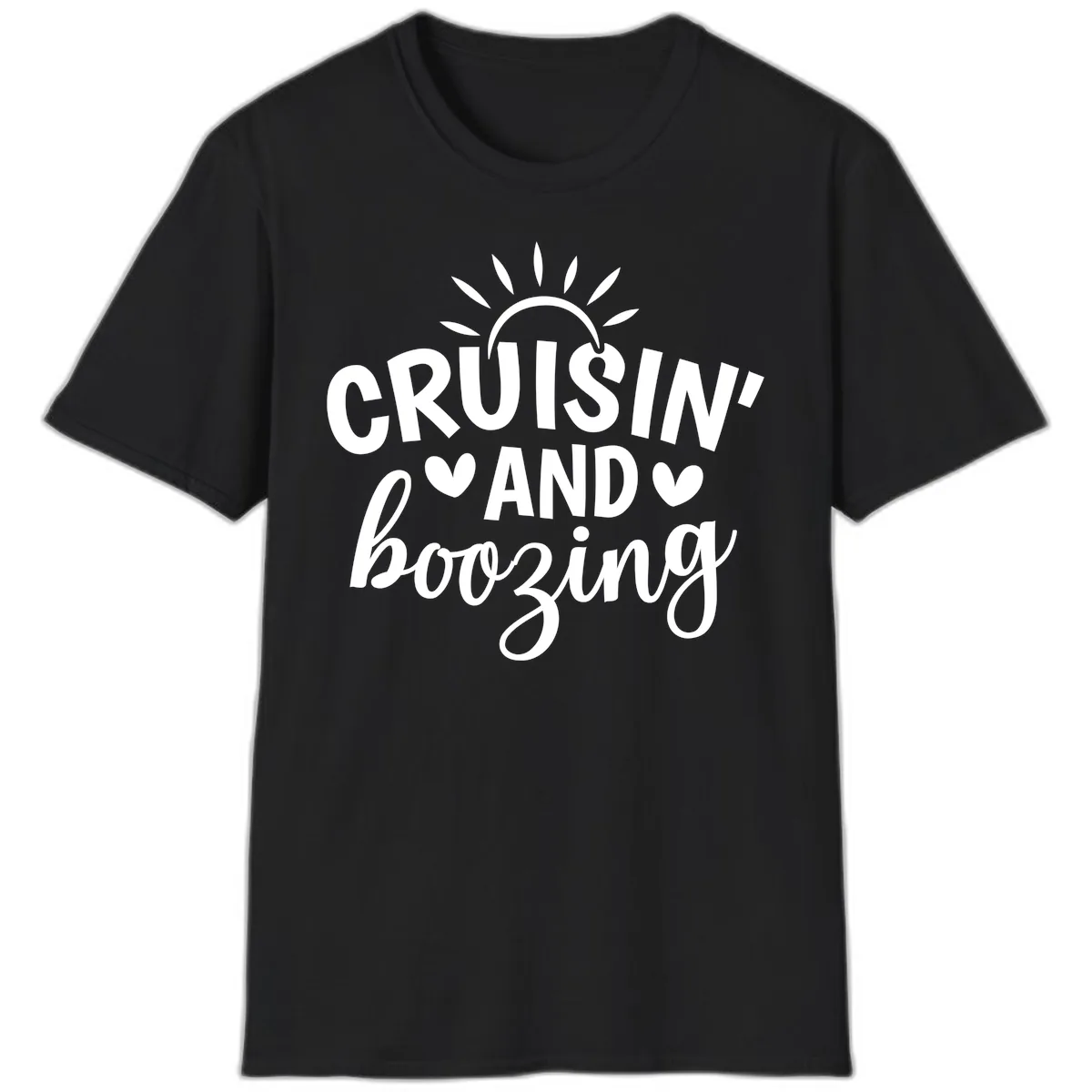 Cruisin And Boozing Sun Design T-Shirt in Black