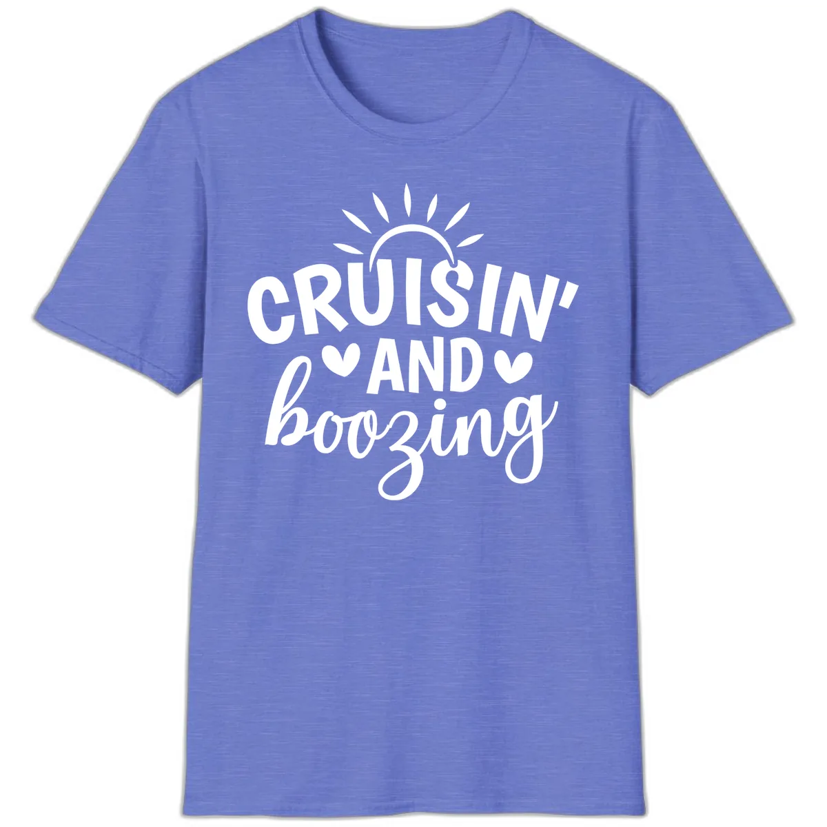 Cruisin And Boozing Sun Design T-Shirt in Heather Royal