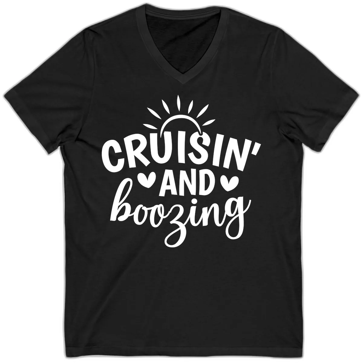 Cruisin And Boozing Sun Design V-Neck in Black