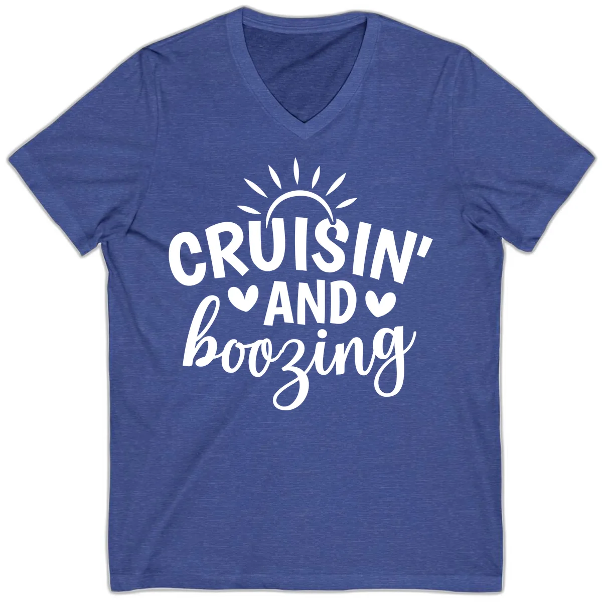 Cruisin And Boozing Sun Design V-Neck in Heather True Royal