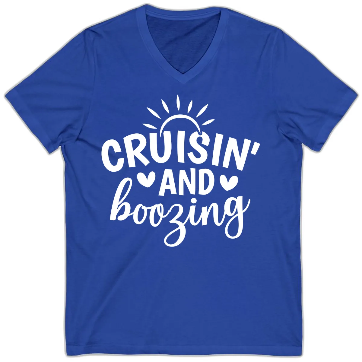 Cruisin And Boozing Sun Design V-Neck in True Royal