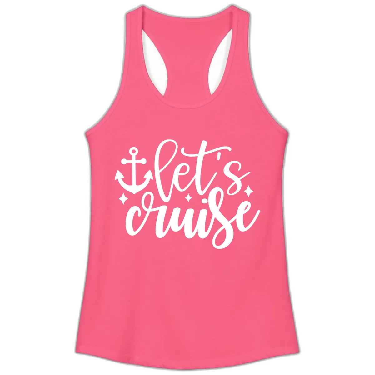 Let's Cruise Anchor Design Ladies Tank in Solid Hot Pink