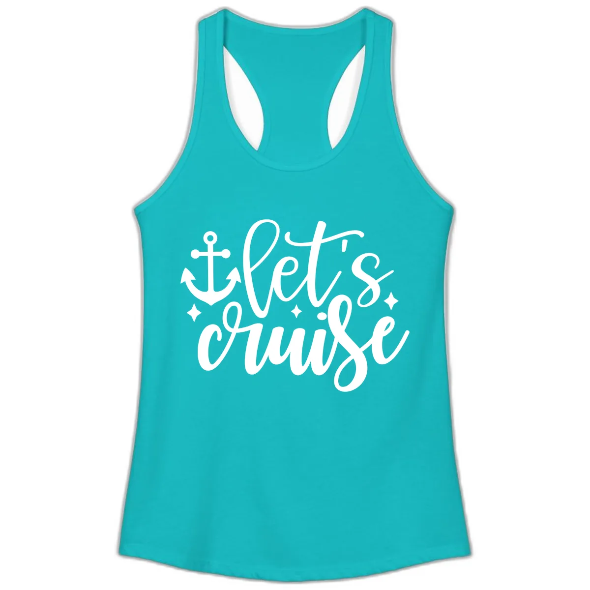 Let's Cruise Anchor Design Ladies Tank in Tahiti Blue